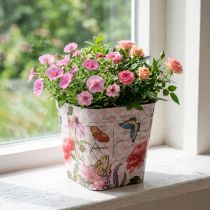 Artikel Kunststoff Blumentopf Ø13 × H11,5 cm Blumen- und Schmetterlingsmotiv für Innen- und Aussenbereich