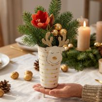 Artikel Rentier-Pflanztopf Metall Weiss Gold Ø8,5cm H28cm Weihnachtdeko