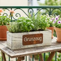 Artikel Holz-Pflanzkasten Weiss gewaschen mit Edelrost „Grünzeug“, 35x12x11 cm, für Innen und Aussen