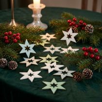 Artikel Holzsterne Streudeko Weihnachten Grün Weiss 4 cm 72 Stück