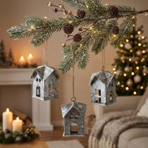 Artikel Weihnachtsanhänger Metall Häuschen Shabby Chic Weiss H9,5cm 3er-Set