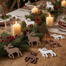 Artikel Streudeko Rentiere Holz 48 Stück, 3 Farben und Grössen, Weihnachten