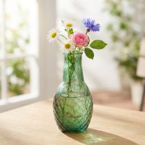 Artikel Grüne Glasvase Mini Rauten-Dekor Ø6xH11,5cm für Blumenarrangements