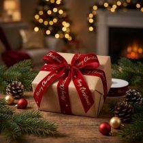 Artikel Rotes Samt-Geschenkband mit „Merry Christmas“-Aufdruck, 25mm x 20m