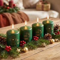 Artikel Weihnachtskerzen aus Wachs Ø5cm H6cm Grün mit Goldmotiv 4er Set für Advent und Deko