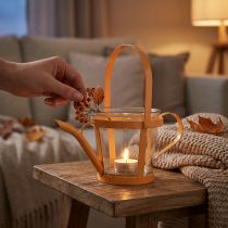 Artikel Windlicht aus Glas und Metall in Giesskannenform, Orange, Ø14cm, H13cm
