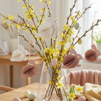 Artikel Osterdeko Wabenpapier-Hase zum Aufhängen Weiss Orange H8 cm 5er-Set