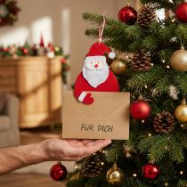 Artikel Deko-Hänger Weihnachtsmann aus Filz mit Briefumschlag „Für Dich“, Rot-Beige, L46,5cm Ø25cm, 4er-Set