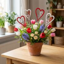 Artikel Herzförmige Holz-Blumenstecker, 31,5 cm, Rot/Grau/Weiss, 12er-Set