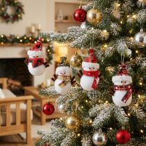 Artikel Christbaumschmuck Schneemann-Set aus Watte mit Mütze 9 cm Weiss-Braun 4 Stück