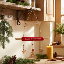 Artikel Holzhänger Nudelholz Frohe Weihnachten 34x28cm 3er-Set Rot Natur