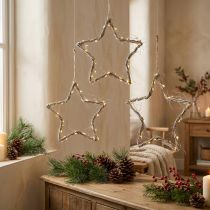 Artikel Weihnachtsdeko Sterne aus Ulmenholz Weiss gewaschen zum Aufhängen 30cm 4 Stück