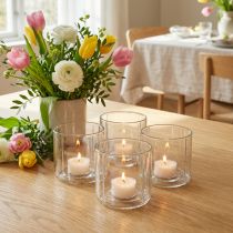 Artikel Kerzenhalter aus Glas Windlicht Teelichthalter Ø9,5cm H9cm Transparent 6 Stück