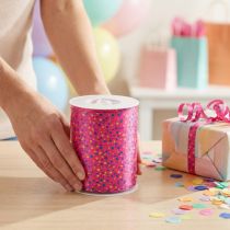 Artikel Kräuselband Geschenkband aus Polyester Pink mit Punkten 10 mm x 250 m