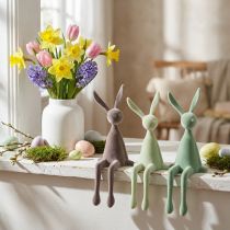 Artikel Hasenfiguren Kantenhocker Set, beflockt, Grün und Braun, 28 cm, 3-teilig, für Osterdekoration