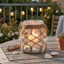 Artikel Deko-Glas mit Jute-Makramee und Muscheln Ø 14 cm