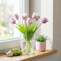 Artikel Tulpenstrauss künstlich Papageientulpen Lila mit 5 Blüten 40 cm