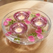 Artikel Schwimmschalen Teelichthalter Glas Silber Lila Ø7 cm 3er-Set