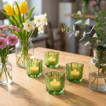 Artikel Deko Teelichthalter Glas Blütenform Grün 7,5 cm x 6 cm 6er-Set