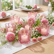 Artikel Teelichthalter aus getöntem Glas Rosa Blütenform Ø 7,5 cm H 6 cm für Tischdekoration 6 Stück