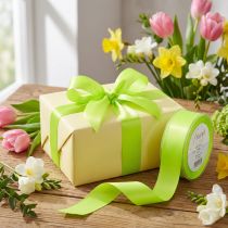 Artikel Dekoband mit Webkante, Polyester, 40 mm breit, Limettengrün, 50 m für Geschenk- und Floristikdekorationen