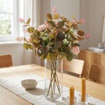 Artikel Eukalyptuszweige künstlich mit rosa Blüten 45 cm Bund 3 Stück