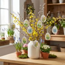 Artikel Ostereier aus Metall mit Frühlingsblumenmotiv, 8 cm, Weiss, Set mit 8 Stück für Osterdeko