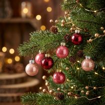 Artikel Weihnachtskugeln Glas glänzend 3 cm Rosa Rot 22 Stück