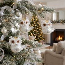 Artikel Deko-Eulen aus Styropor in Weiss mit Krone, 6er-Set, 6.5 × 8 cm