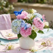 Artikel Dekorations-Schmetterlinge aus Federn am Draht, Mix Rosa und Blau, 6 cm, 24 Stück
