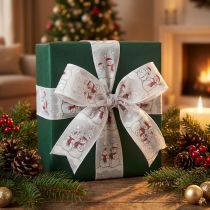 Artikel Geschenkband Weihnachten Schneemann-Dekor Polyester 40mm x 15m Rot Weiss für Geschenk- und Weihnachtsdekoration