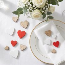 Artikel Holzherzen Streudeko 48 Stück, 2,5/2/1,5 cm, Weiss, Rot, Naturfarben, Hochzeit, Tischdeko