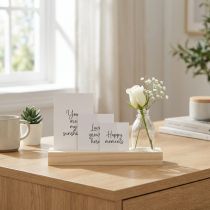 Artikel Kartenhalter aus Holz mit Glasvase und Kartenset 25×7,5×12 cm Natur