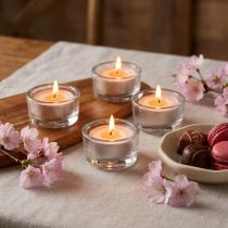Artikel Duft-Teelichter aus Wachs mit Schokolade- und Kirschblütenaroma, Ø3,5 cm, Rosa, 18 Stück