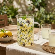 Artikel Glaskanne aus Glas mit Zitronen- und Oliven-Motiv, H 17 cm