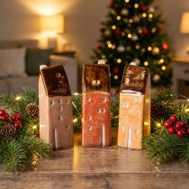 Artikel Keramik-Dekohaus Set 14 cm 3-teilig, warme Farben
