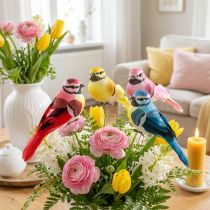Artikel Deko-Vögel aus Schaumstoff mit Federn, Drahtbefestigung, ca. 8 x 3,5 cm, 12er-Set, bunt sortiert