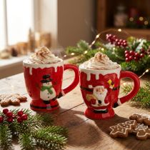 Artikel Weihnachtstassen aus Keramik 10,5 cm 2er-Set mit Weihnachtsmann und Schneemann