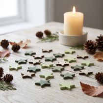 Artikel Sterne Deko aus Holz Ø3,5 cm Natur Grün 72 Stück