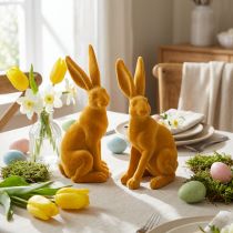 Artikel Polyresin Osterhasen Figur 12,5cm Gelb Curry für Osterdekoration, 2 Stück