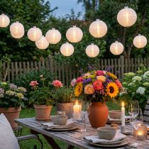 Artikel Solar-Lampionkette LED 4,5 m Weiss mit 10 Warmweiss leuchtenden Birnen