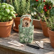 Artikel Gartenutensilien-Set mit Tasche aus Textil, Jutekordel, Fadenschere und Pflanzensteckern, 20 cm, Mintgrün
