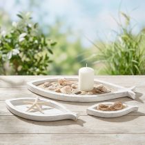 Artikel Deko Tablett Set aus Holz in Fischform Weiss Natur 30/40/50cm