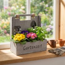 Artikel Pflanzkasten aus Holz mit Mini-Werkzeug und Kunststoffeinsatz Grau 24×10×25cm