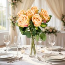 Artikel Künstliches Rosenbouquet aus Polyester und Kunststoff 44 cm rosafarben 6 Stück