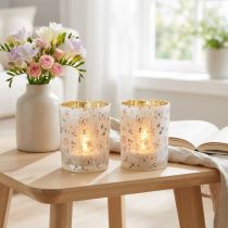 Artikel Windlicht Glas Schmetterlingsmotiv 12,5 cm 2er-Set Weiss