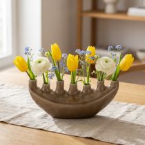 Artikel Deko Keramikvase Schiffchenform Braun mit 7 Öffnungen 23×8,5×11 cm