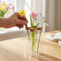 Artikel Glas Reagenzglas-Vase mit Korkdeckel Ø4cm H18cm - Set à 6 Stück