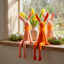Artikel Dekorative Kantenhocker Osterhasen aus Kunststoff mit beflockter Oberfläche, 36 cm, Lachs und Orange, für Wohnraumdekoration