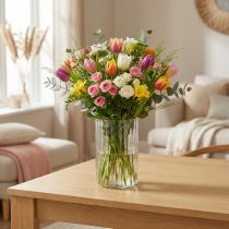Artikel Zylindervase Glas Transparent 19cm mit Streifenstruktur für Wohn- und Tischdekoration